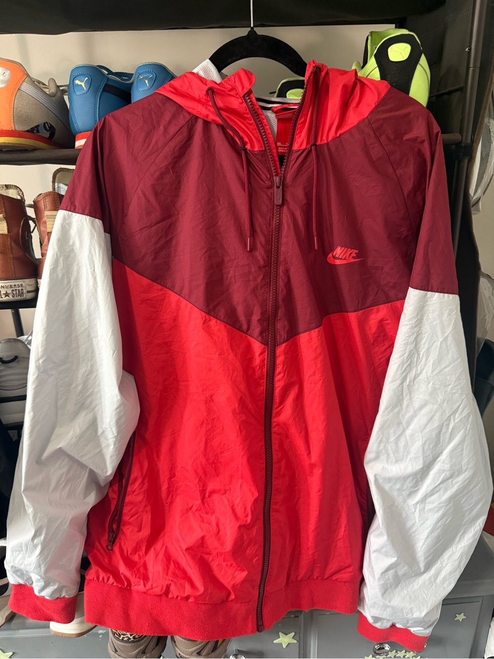 Nike Men’s Red, Maroon & White Colorblock Windbreaker SZ XXL